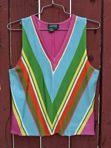 Ralph Lauren Rainbow Silk Knit Tank Top Vest Spring Vacation Summer Holiday Soft - Picture 1 of 15