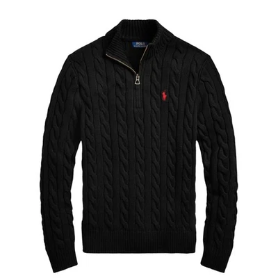 Ralph Lauren Cotton Cable Knit Half Zip Jumper for Men Pullover | Long Sleeve