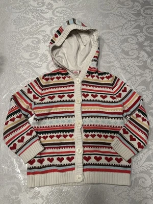 Girls size 5 Vintage GYMBOREE Mountain Cabin Heart Stripe Hood Cardigan Sweater - Image 1 of 4