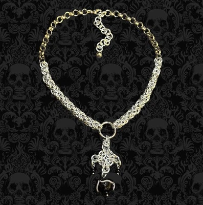 Византийское кольчужное ожерелье ручной работы с подвеской из фиолетового стекла 16,5 дюйма - Изображение 1 из 4