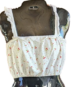 Top corto Forever 21 para mujer S adorable estampado de cereza ojales encaje coqueta festival - Imagen 1 de 7