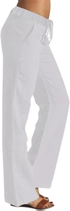 Pantaloni a Vita Alta Da Donna Larghi, Pantaloni in Cotone Lino Da Donna, Larghi - Foto 1 di 12
