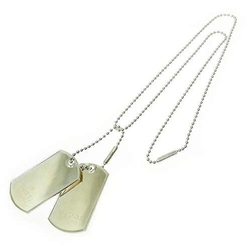 Collana GUCCI Argento Doppia Targhetta Cane Catena Palline 59 3g 925 Made in Italy