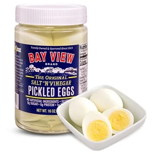 Bay View Pickled Eggs 16oz Pack Fresh Hard Boiled Chili Pepper Brine - Picture 1 of 8
