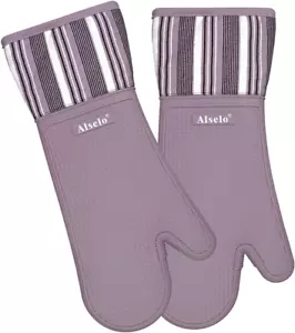 Silicone Oven Mitts Heat Resistant 550 Degree Extra Long Kitchen Gloves Pot Hold - Picture 1 of 7