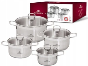 JUEGO DE OLLAS GERLACH BRAVA 8 PIEZAS UTENSILIOS DE COCINA GUISOS TAPAS DE VIDRIO TAPA OLLA COCINA NUEVO - Imagen 1 de 5