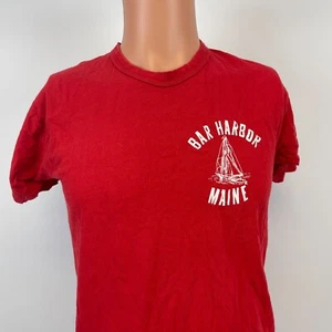 Bar Harbor Maine Sailboat Single Stitch T Shirt Vtg 80s Red Size M - Picture 1 of 5