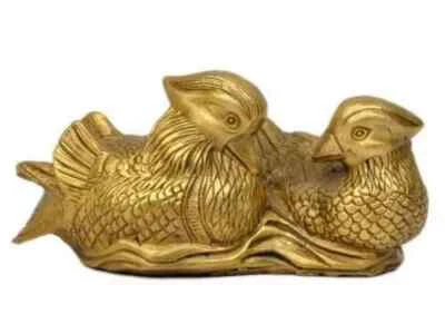 Estatua china rara manual de latón pareja de pato mandarín exquisitas estatuas pequeñas Foto 1 de 3