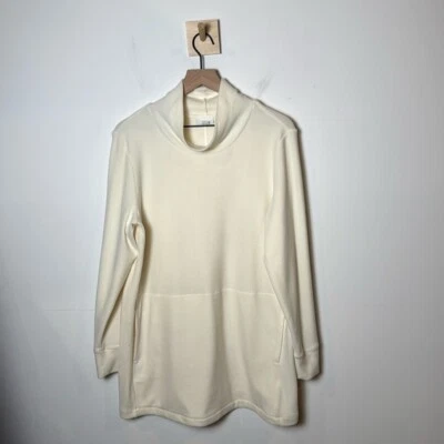 Moletom túnica J.Jill Fit feminino microfleece gola alta creme tamanho G - Imagem 1 de 4
