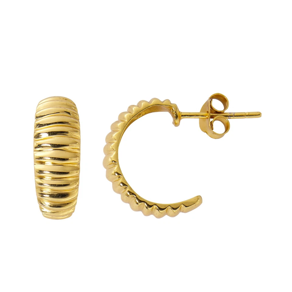 gold ribbed mini hoop earrings - Image 1 of 1