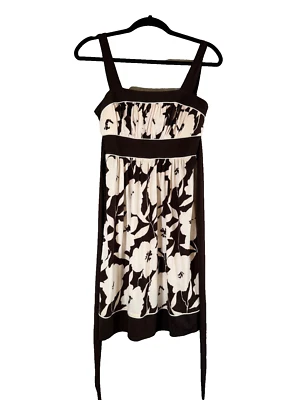 Love Tease Brown & White Floral Print Handkerchief Hem Dress - Juniors 9 Medium - Image 1 of 4