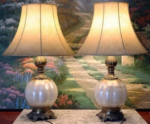 MCM Hollywood Regency Glas Tischlampen Paar 2er Set Perlmutt farbig - Bild 1 von 8