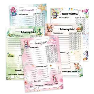 TOBJA Belohnungstafel A4 25 Blatt Einhorn Dino Tiere Kinder Belohnungssystem töpchen