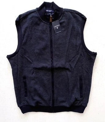 Chaleco Daniel Cremieux Clásico Nuevo con Etiquetas Azul Ojo de Pájaro Tejido Cremallera Frontal Mezcla de Algodón XL Foto 1 de 3