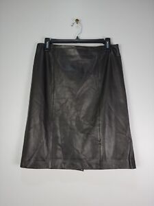 Talbots Womens Black Dark Brown Soft Leather Skirt Sz Medium Straigh Pencil 1825