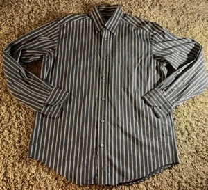 Bugatchi Uomo Shirt Mens Medium Grey w/ White Stripe Classic Fit Cotton - Picture 1 of 4