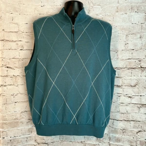 Fairway Greene Italian Merino Sweater Golf Vest Lined Zip Mock Neck Argyle L - Picture 1 of 6
