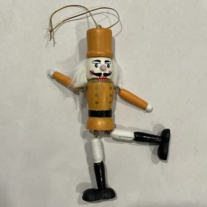 Vtg Yellow Dangle Legs Nutcracker Wood Ornament Christmas Toy Soldier Figurine - Picture 1 of 15