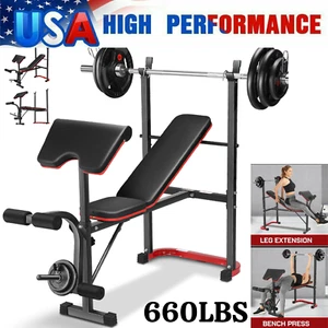 Weight Bench Set for Strength Training 660lbs Adjustable Bench Press Squat Rack* - Picture 1 of 10