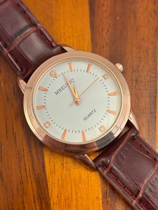 Mreurio Men's Watch Rose Gold Tone White Dial Brown Band 41mm - New Battery - Picture 1 of 7