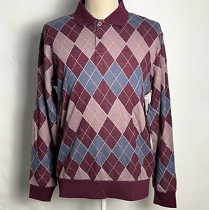 Obey Herren LS Polo Argyle Jacquard Rote Beete/Multi Größe M Neu mit Etikett - Bild 1 von 5