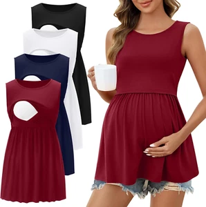 4 Pack Women'S Maternity Nursing Tank Tops for Breastfeeding Cotton round Neck S - Picture 1 of 6