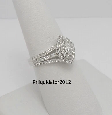 1CT Natural Marquise Diamond Halo Frame Engagement Wedding Ring 10K White Gold - Image 1 of 4