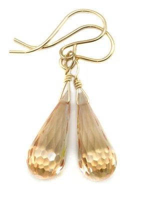 14k Gold Cubic Zirconia Earrings Pink Champagne CZ Drops Sterling Long Drops - Image 1 of 4