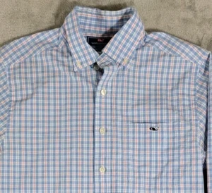 Vineyard Vines Slim Fit Tucker Shirt Mens S Plaid Cotton Long Sleeve Blue Pink - Picture 1 of 7