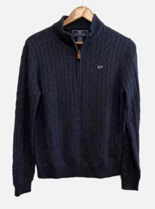 Boys Vineyard Vines Navy Blue Cable Knit 1/4 Zip Sweater - XL (18), New! - Picture 1 of 10