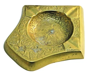 Bandeja de cenizas de metal grabada de latón vintage India - Imagen 1 de 7