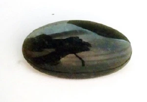 Pin Oval Polished Grey Olive Green Cabochon Style - Picture 1 of 3