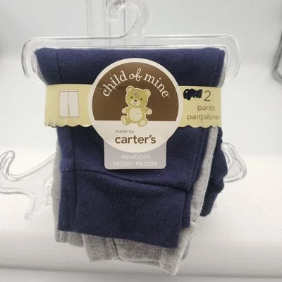 Pack de 2 Pantalones Carter's Child of Mine Color Sólido 1 Lt Azul y 1 Gris Recién Nacido Nuevos Foto 1 de 3