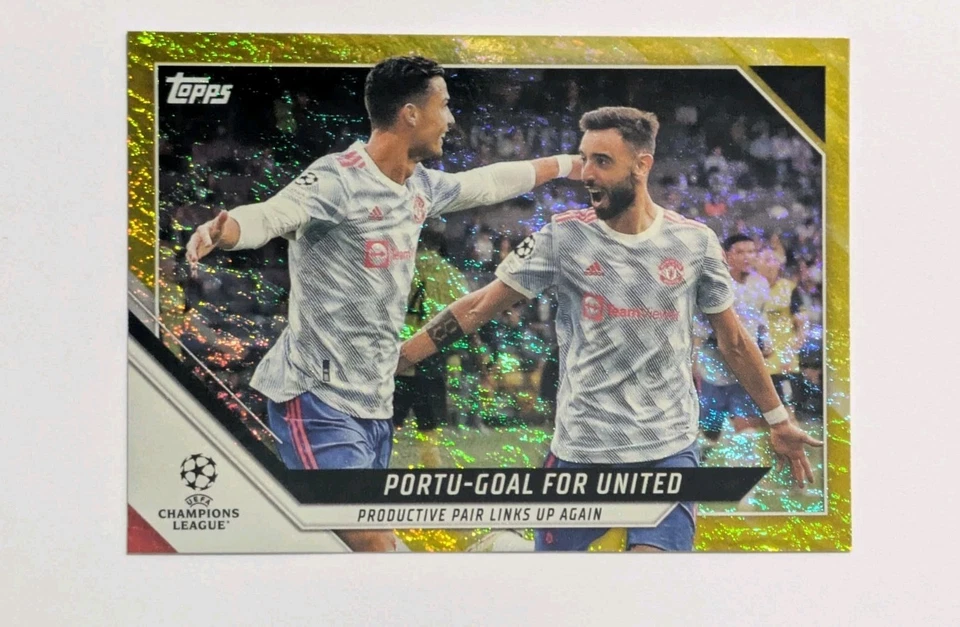 2021-22 UCL Jade UCC Bruno Fernandes Cristiano Ronaldo Gold Refractor /50 - Image 1 of 2