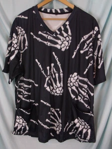 Skeleton Rock N' Roll Hands V-Neck SS Scrub Top Men's Size 3X NWOT - Picture 1 of 3