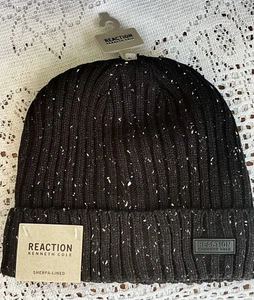 Kenneth Cole Reaction Berretto Uomo Maglia Spina di Pesce Nero Taglia Unica Nuovo con Etichetta - Foto 1 di 7