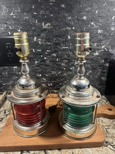 2 Vintage Underwriters Laboratories 1970's Nautical Red Green Glass Lamps - Picture 1 of 15