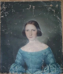 Portrait sur toile XIXème Jeune Fille par Jean MARTINI 1840 - Imagen 1 de 8