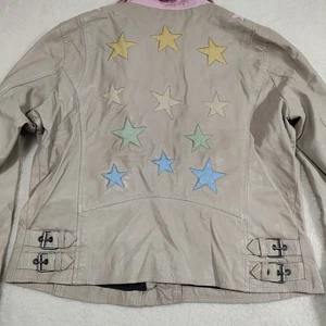 Mauritius Christy Lamb Leather Tan Pastel Stars Moto Jacket Women's XXL Size 14  - Picture 1 of 19