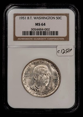 1951 50c BTW Booker Washington Commemorative Silver Half Dollar NGC MS 64 C1250 - Image 1 of 4