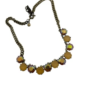 J. Crew Brass w 11 Crystals Iridescent Pastel Beautiful Statement Necklace 18" - Picture 1 of 10