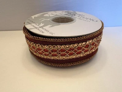 Lion Ribbon Company Inc. Burgundy Embroidered Ribbon 224011 Surry 1.5" x 10yd - Image 1 of 3