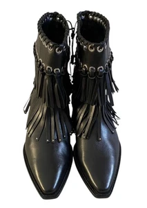 Zara Women’s Leather Fringe Ankle Black Boots Sz 39 - Picture 1 of 10