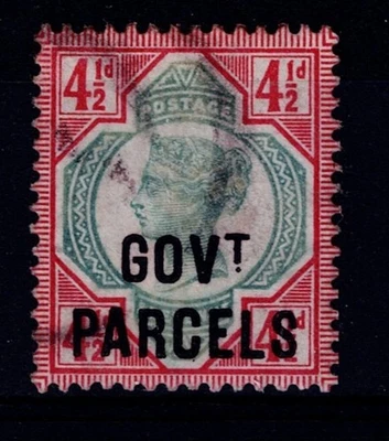 GB QV Stamp 1892 4 1/2d Green & Carmine Sg O71 Used Govt Parcel Overprint - Image 1 of 2