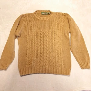 Outback Red Womans Vintage Chunky Cable Knit Sweater Large Tan Cotton Ramie - Picture 1 of 9