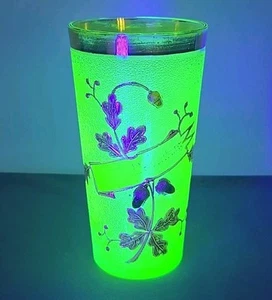 Antique Bohemian Souvenir Drinking Glass Uranium Glass 5 inch - Picture 1 of 11
