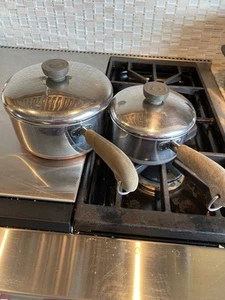 Vintage 4 Pc Revere Ware Cookware Stainless Copper Bottom 1 & 2 Qt Pans W Lids! - Picture 1 of 11