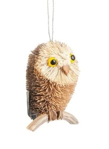 GALLERIE II 4" NATURAL BURI BRISTLE OWL WOODLAND BIRD XMAS ORNAMENT STYLE 3 - Picture 1 of 1