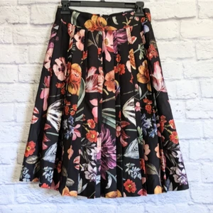 J. Crew Pleated Skirt 0 Midnight Dutch Floral High Waist A-Line Satin Retro - Picture 1 of 6