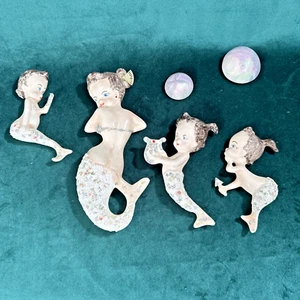 Vintage Mermaid Mom & Babies Ceramic Wall Art With Bubbles for Bath Decor - Picture 1 of 12